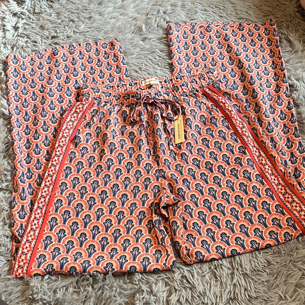 Max Studio Coral and Navy Wide Leg Jumpsuit